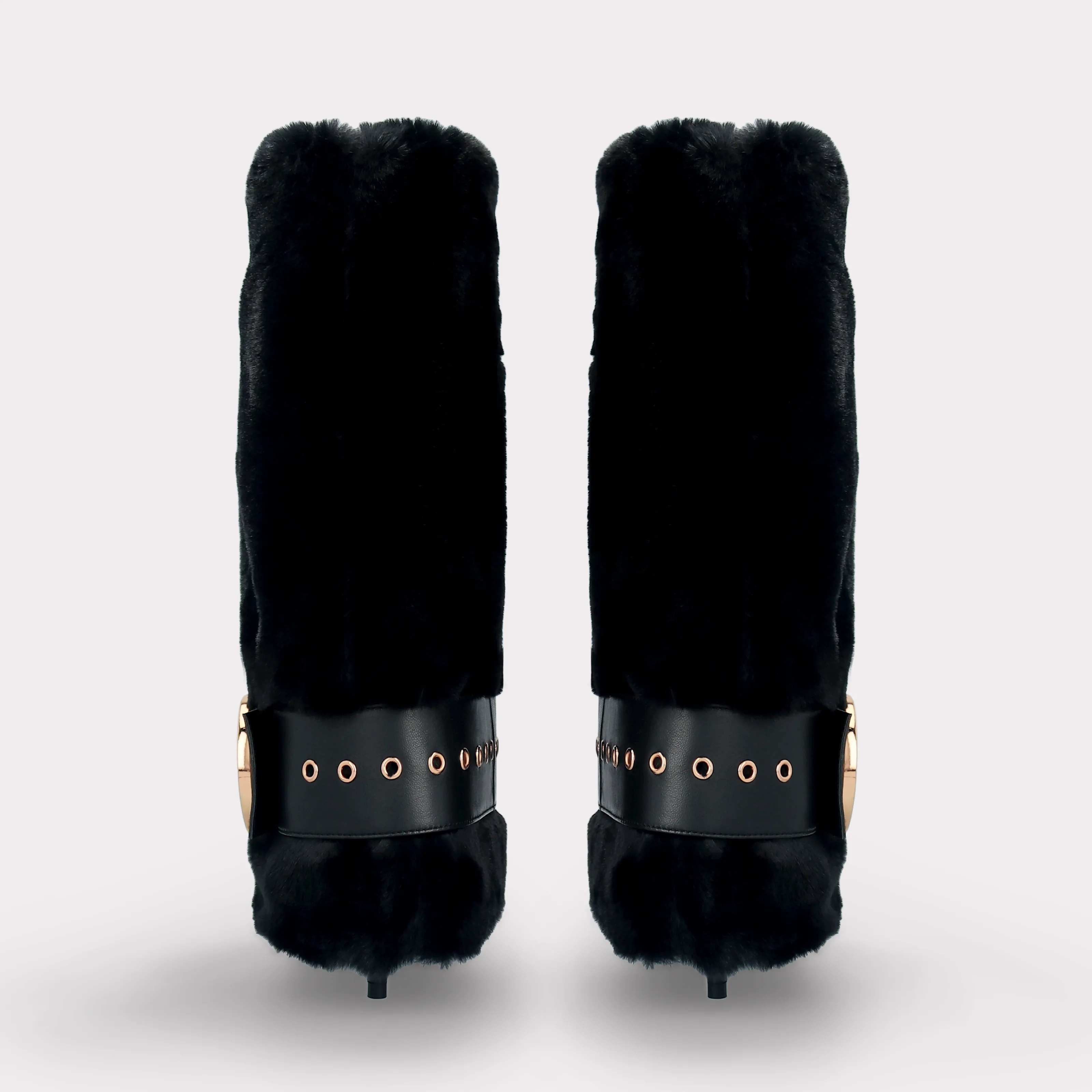 ADELE 03 BLACK FUR AND BLACK SMOOTH LEATHER SANDALS