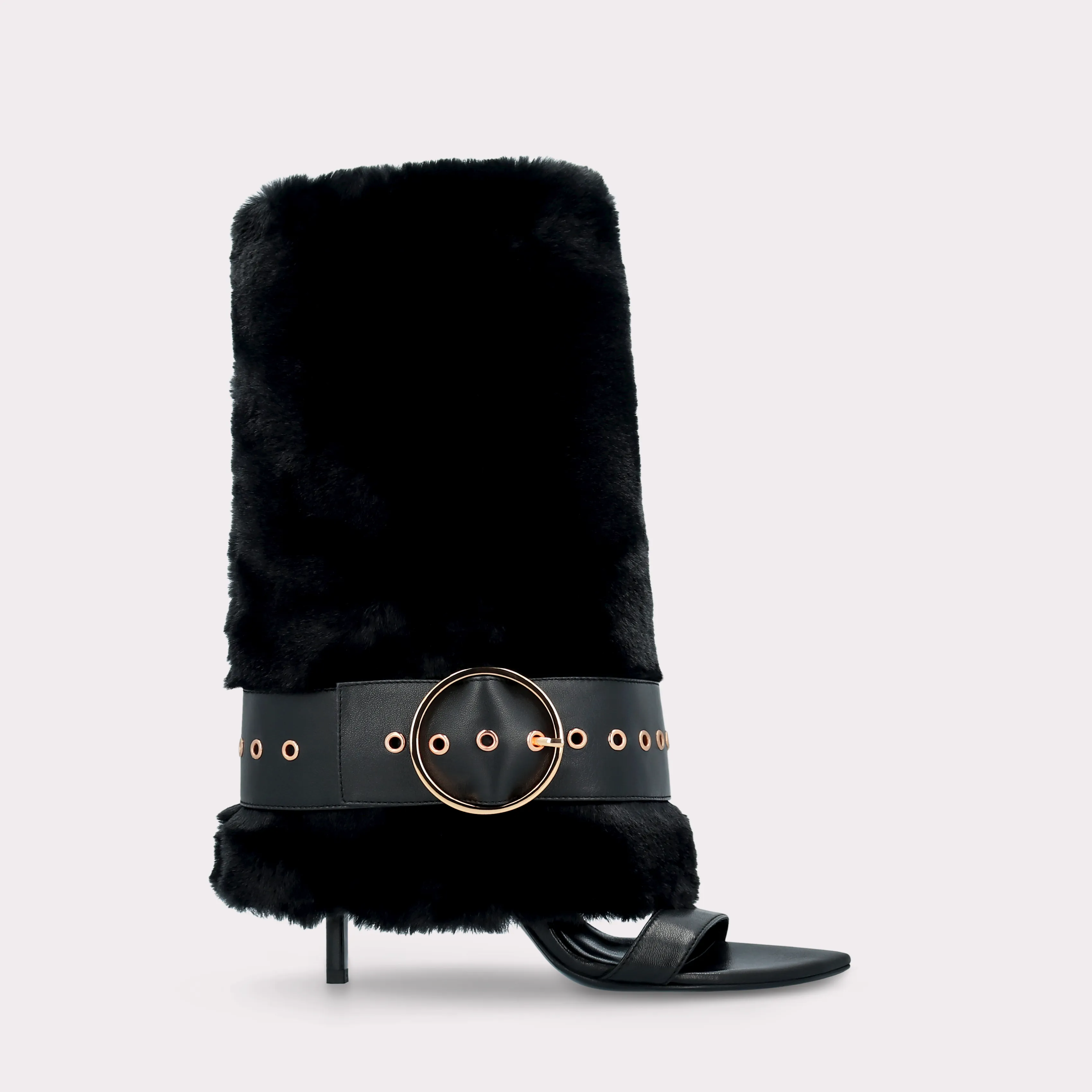 ADELE 03 BLACK FUR AND BLACK SMOOTH LEATHER SANDALS