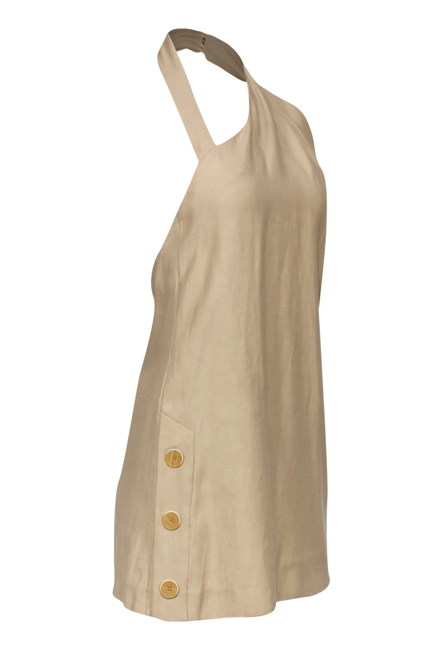 Alexis - Beige Linen Blend Mini "Janell" Halter Dress Sz XS