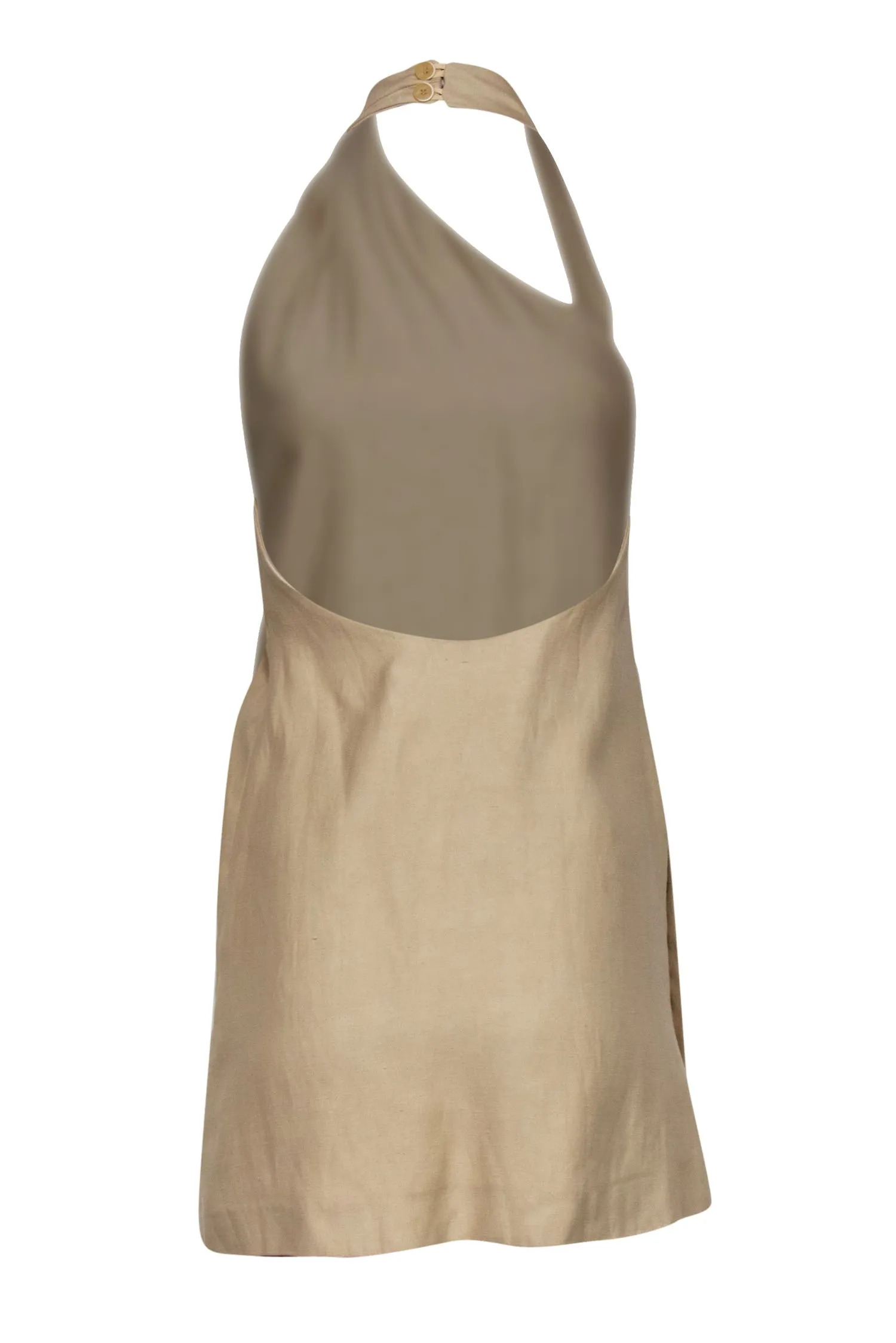 Alexis - Beige Linen Blend Mini "Janell" Halter Dress Sz XS