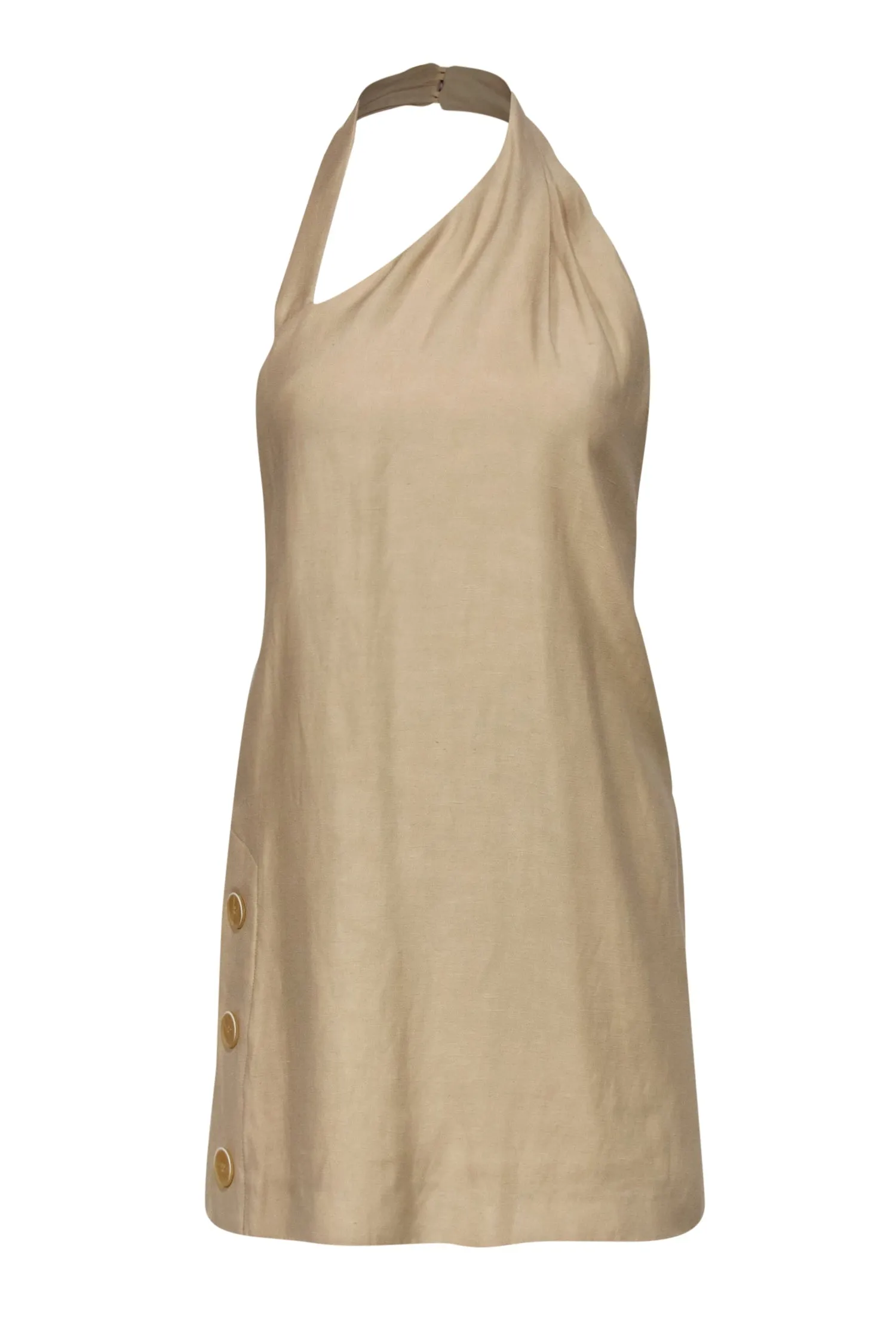 Alexis - Beige Linen Blend Mini "Janell" Halter Dress Sz XS