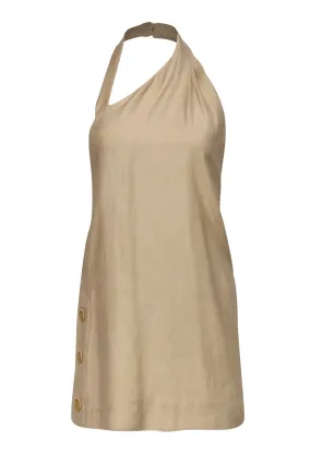 Alexis - Beige Linen Blend Mini "Janell" Halter Dress Sz XS