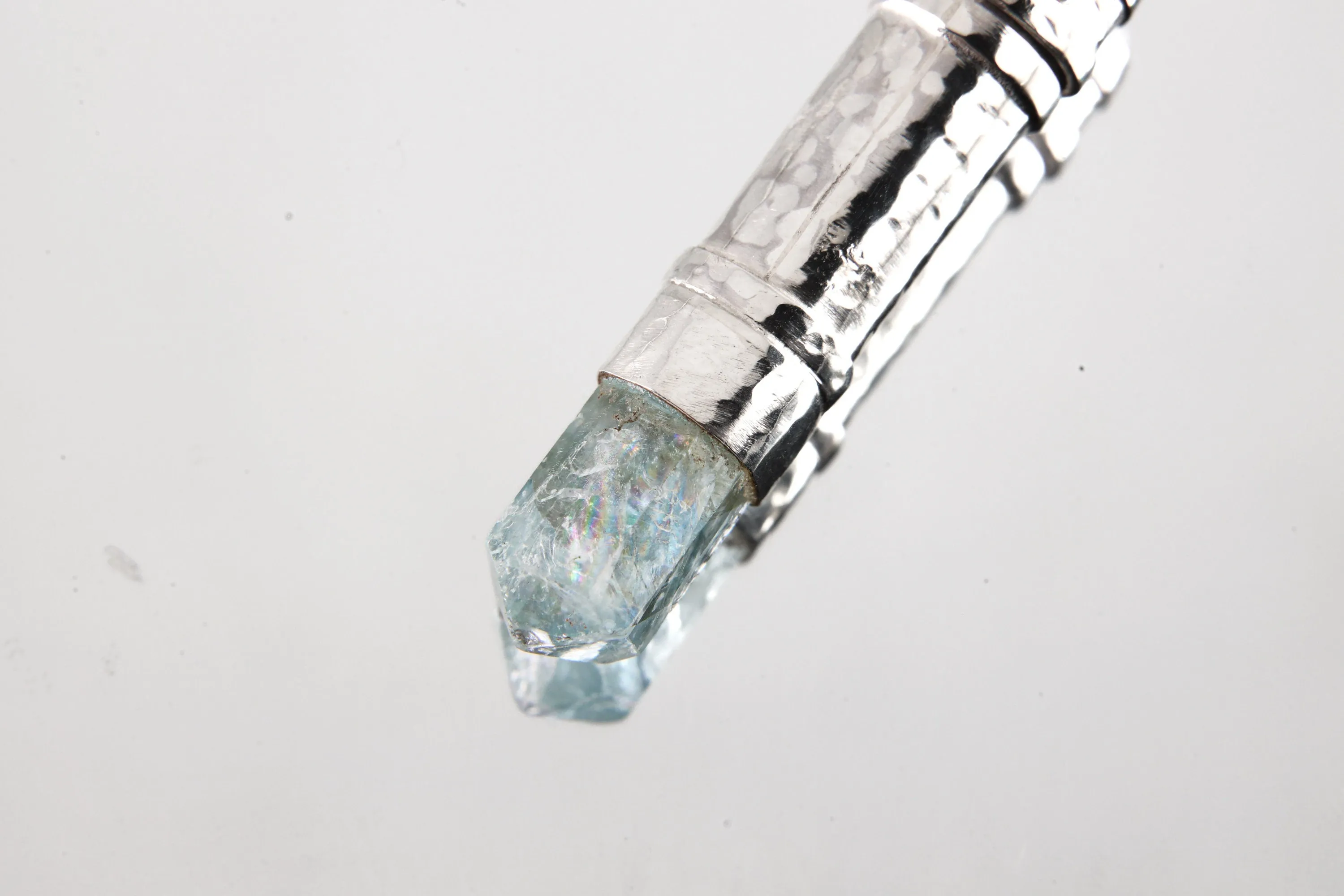 Aqua Aura Quartz Point - Solid Capsule Locket - Stash Urn - Textured & Sterling Silver Pendant