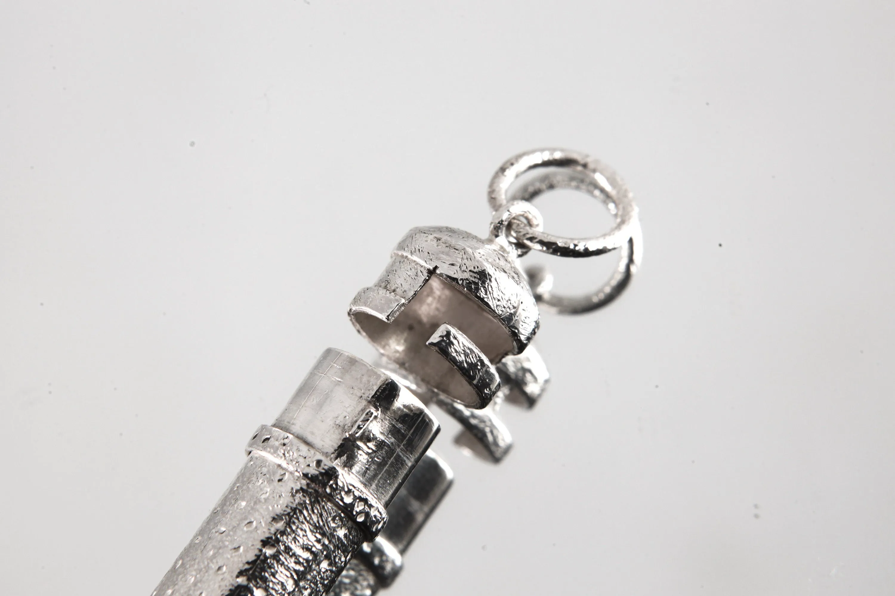 Aqua Aura Quartz Point - Solid Capsule Locket - Stash Urn - Textured & Sterling Silver Pendant