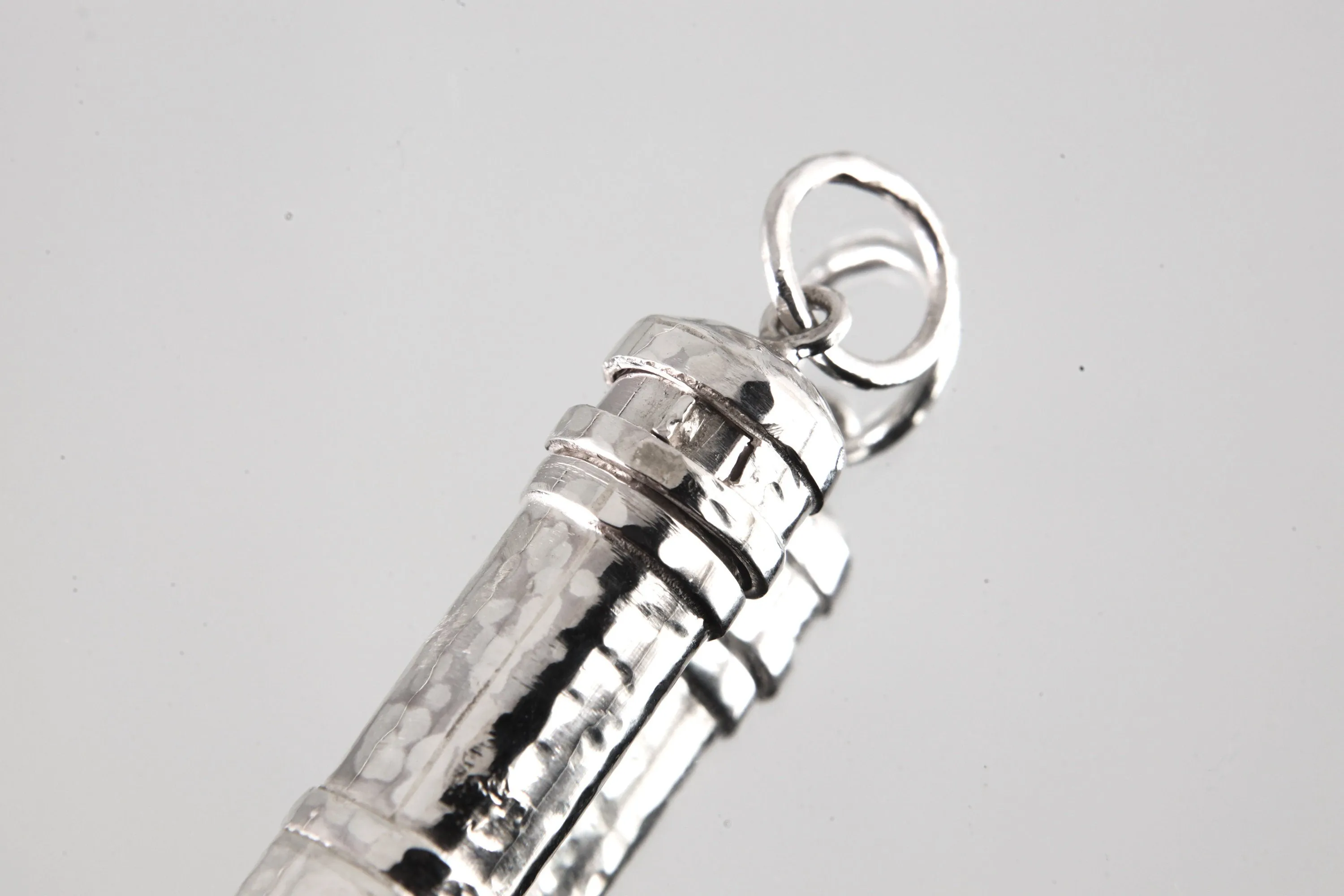 Aqua Aura Quartz Point - Solid Capsule Locket - Stash Urn - Textured & Sterling Silver Pendant