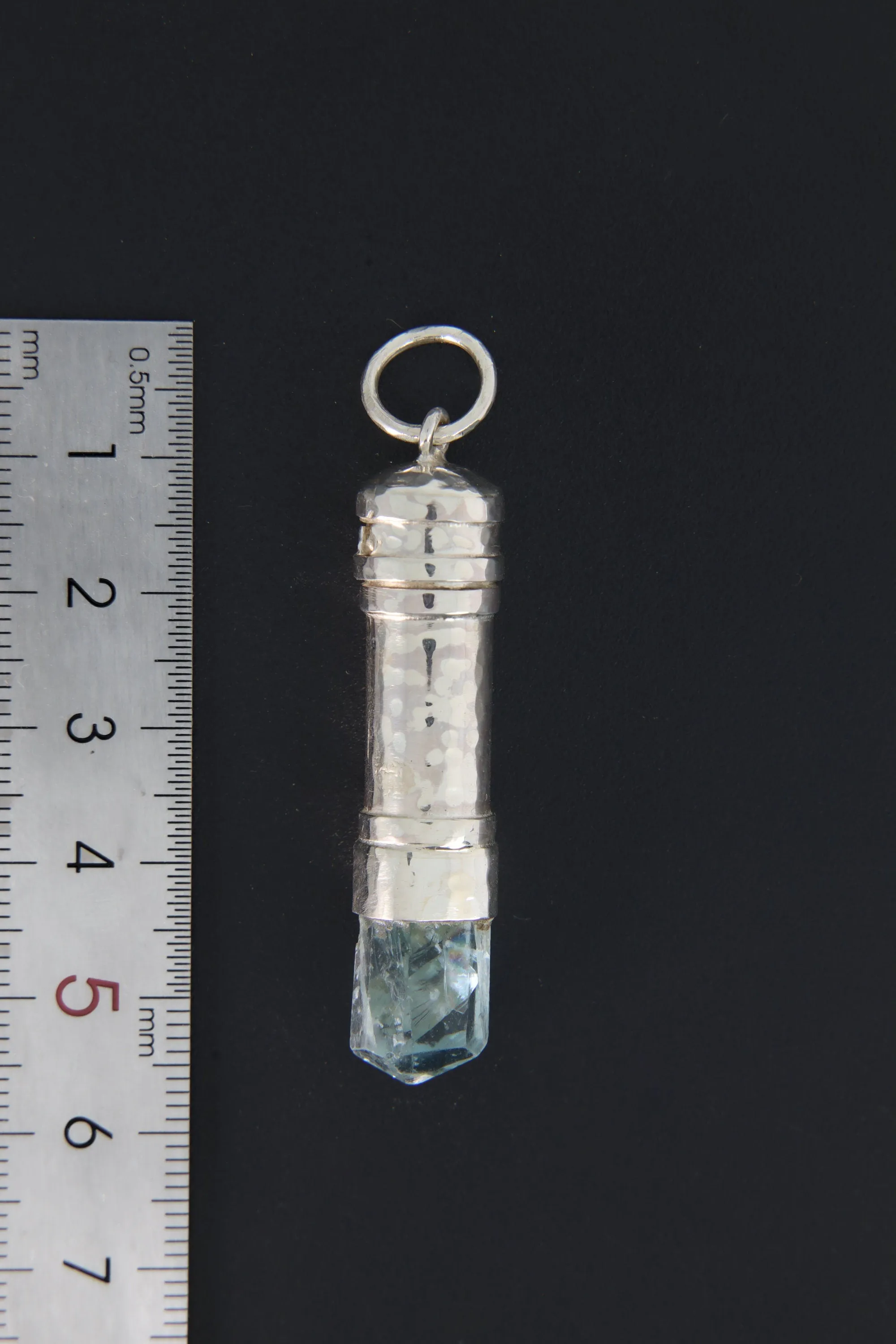 Aqua Aura Quartz Point - Solid Capsule Locket - Stash Urn - Textured & Sterling Silver Pendant