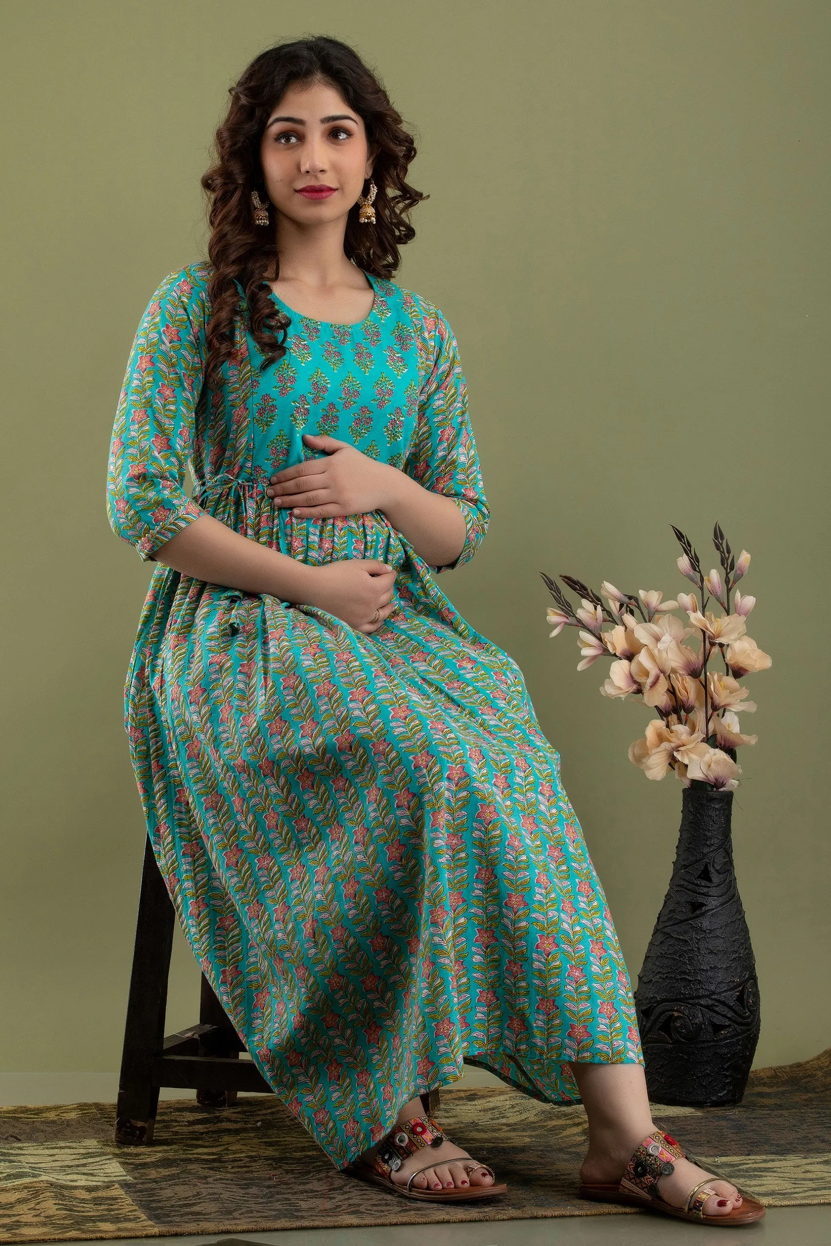 Aqua Yog Maternity Nursing Gown with Feeding Zip