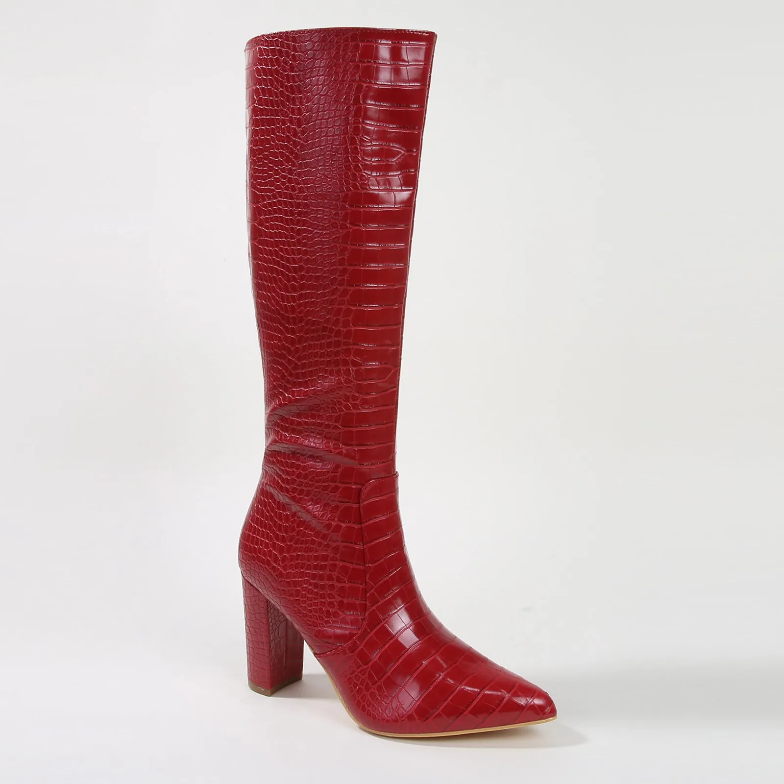 Aster Fierce Croc Embossed Knee High Boots