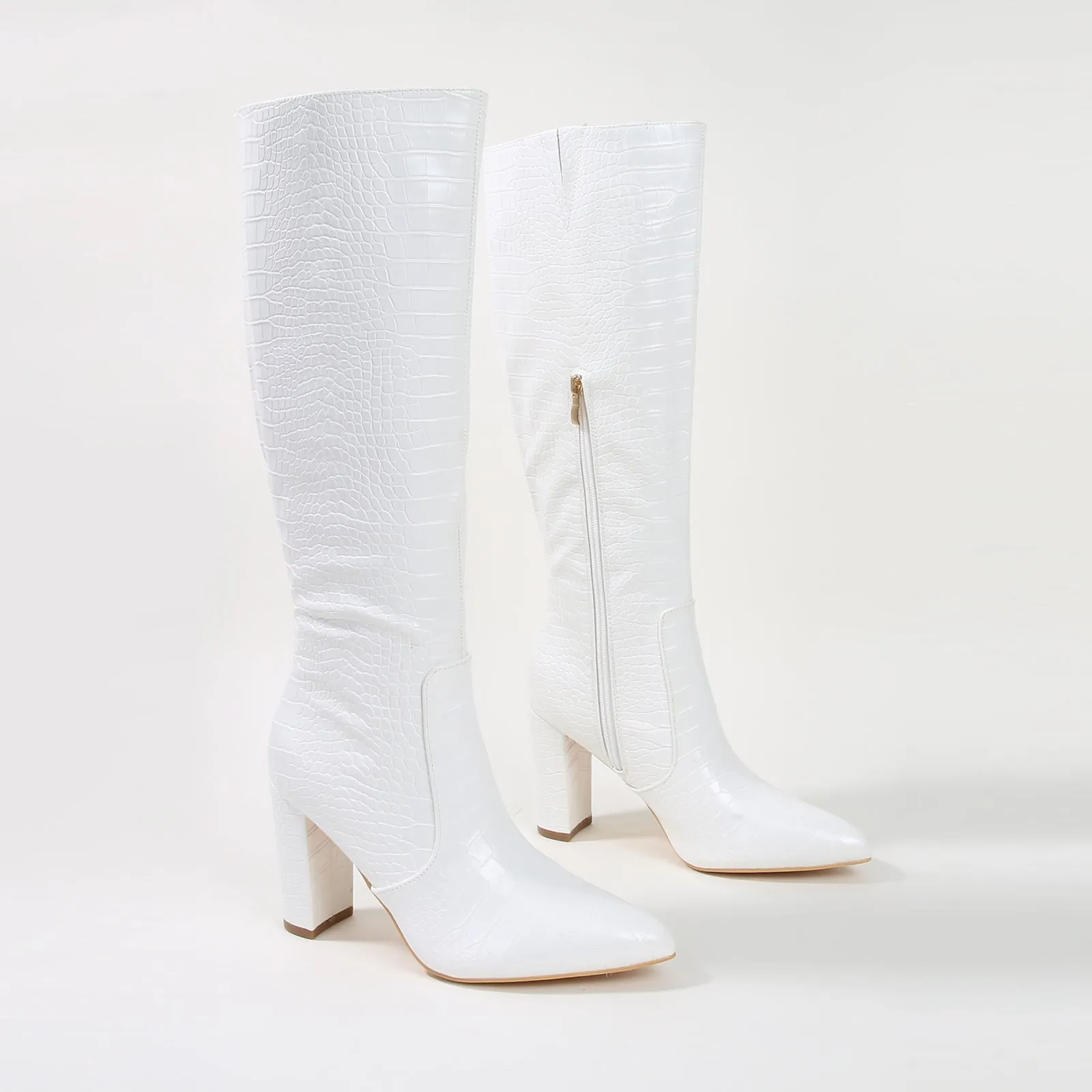 Aster Fierce Croc Embossed Knee High Boots