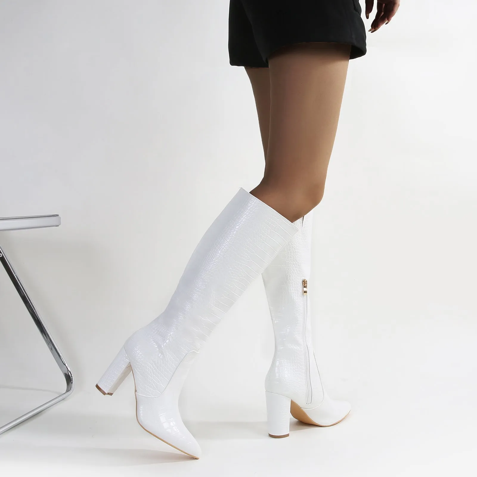 Aster Fierce Croc Embossed Knee High Boots