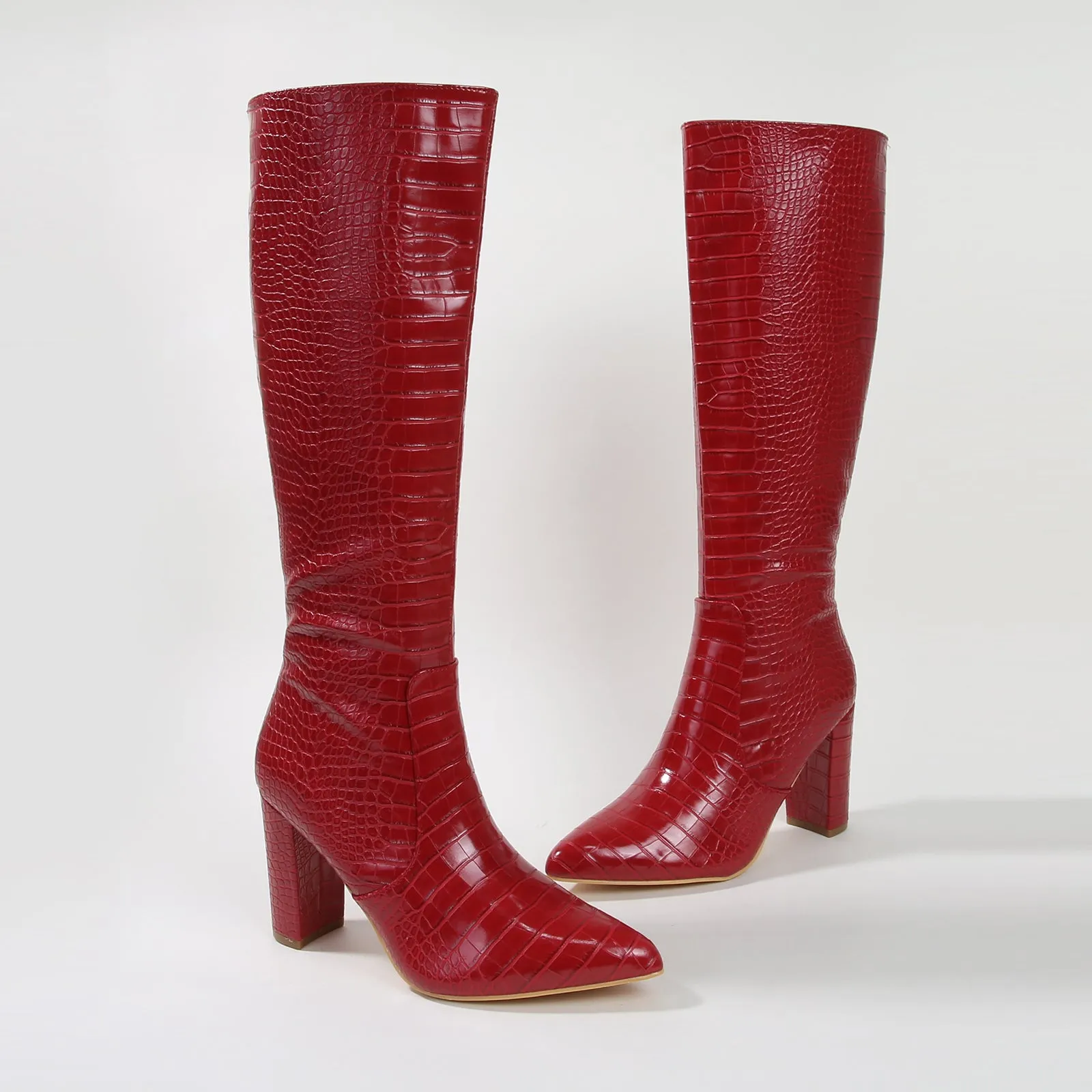 Aster Fierce Croc Embossed Knee High Boots