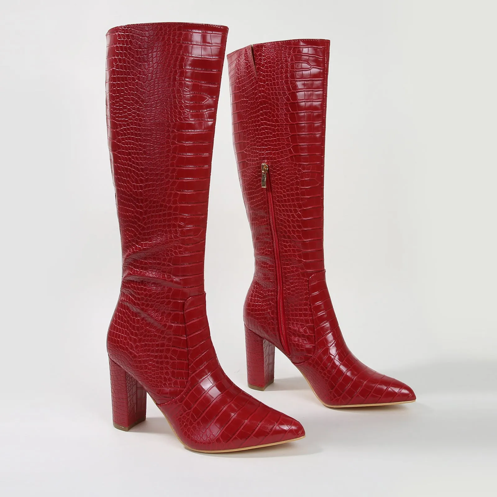 Aster Fierce Croc Embossed Knee High Boots