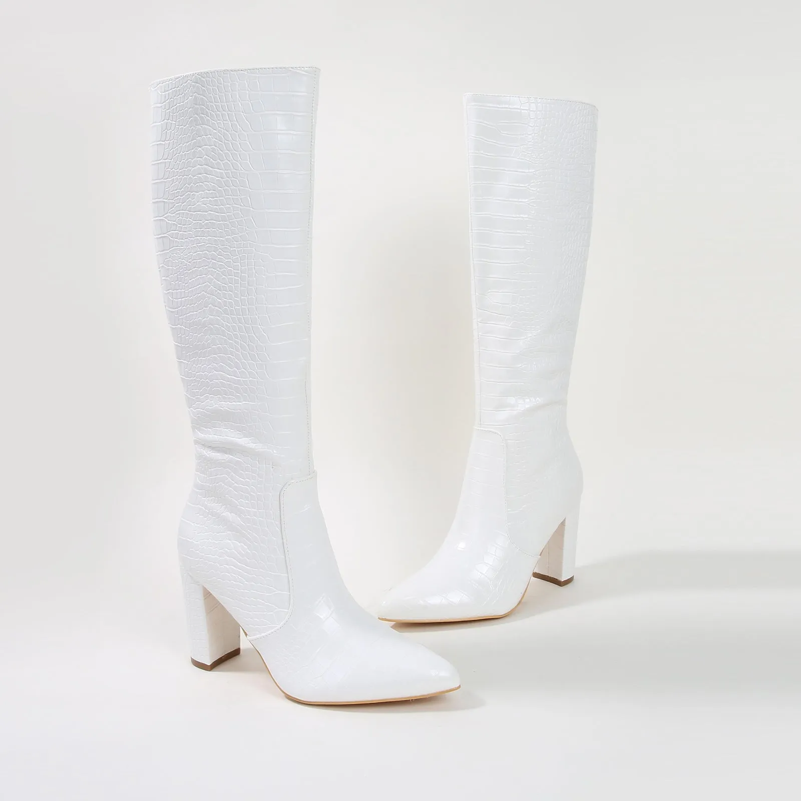 Aster Fierce Croc Embossed Knee High Boots