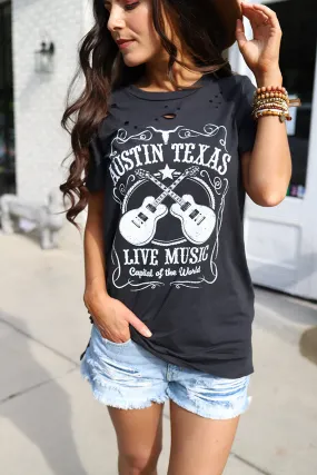 Austin Texas Live Music Distressed Graphic Tee