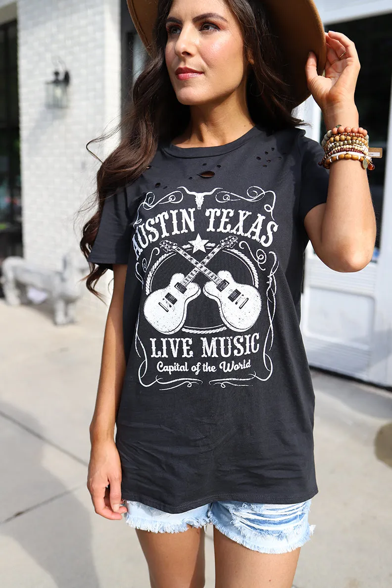 Austin Texas Live Music Distressed Graphic Tee