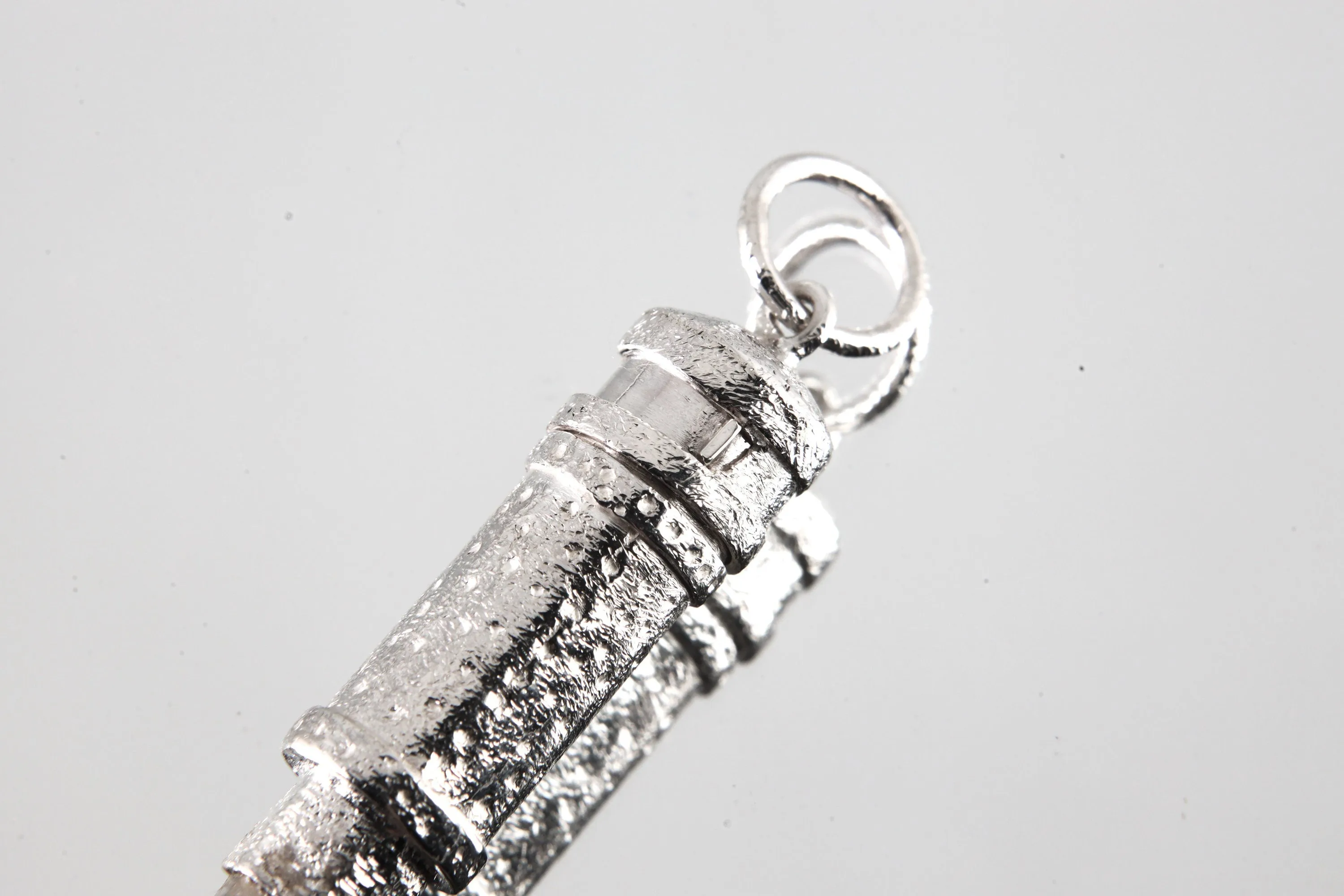 Australian Natural Clear Quartz Point - Solid Capsule Locket - Stash Urn - Textured & Sterling Silver Pendant