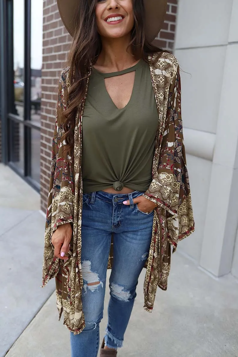 Autumn Calling Mixed Pattern Floral Bell Sleeve Kimono