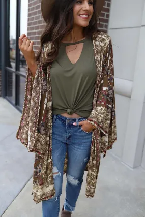 Autumn Calling Mixed Pattern Floral Bell Sleeve Kimono