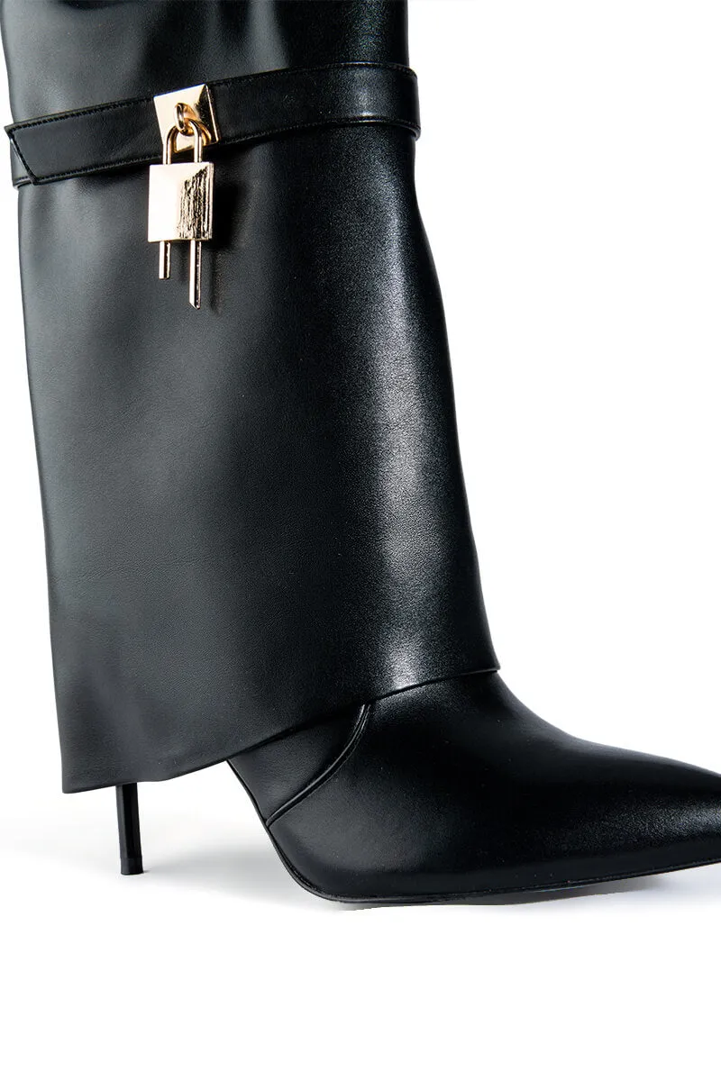 AZALEA WANG MINE FOLD OVER STILETTO BOOTIE IN BLACK