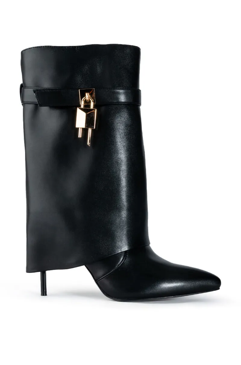 AZALEA WANG MINE FOLD OVER STILETTO BOOTIE IN BLACK