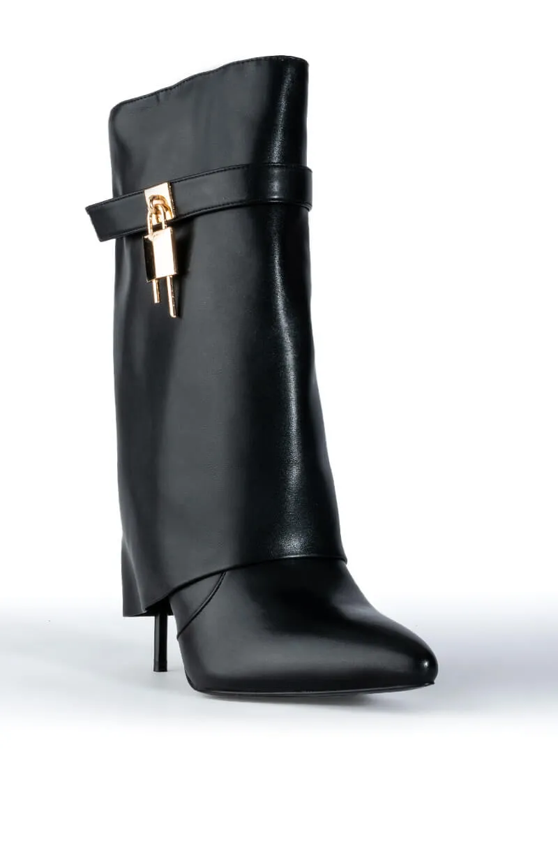AZALEA WANG MINE FOLD OVER STILETTO BOOTIE IN BLACK