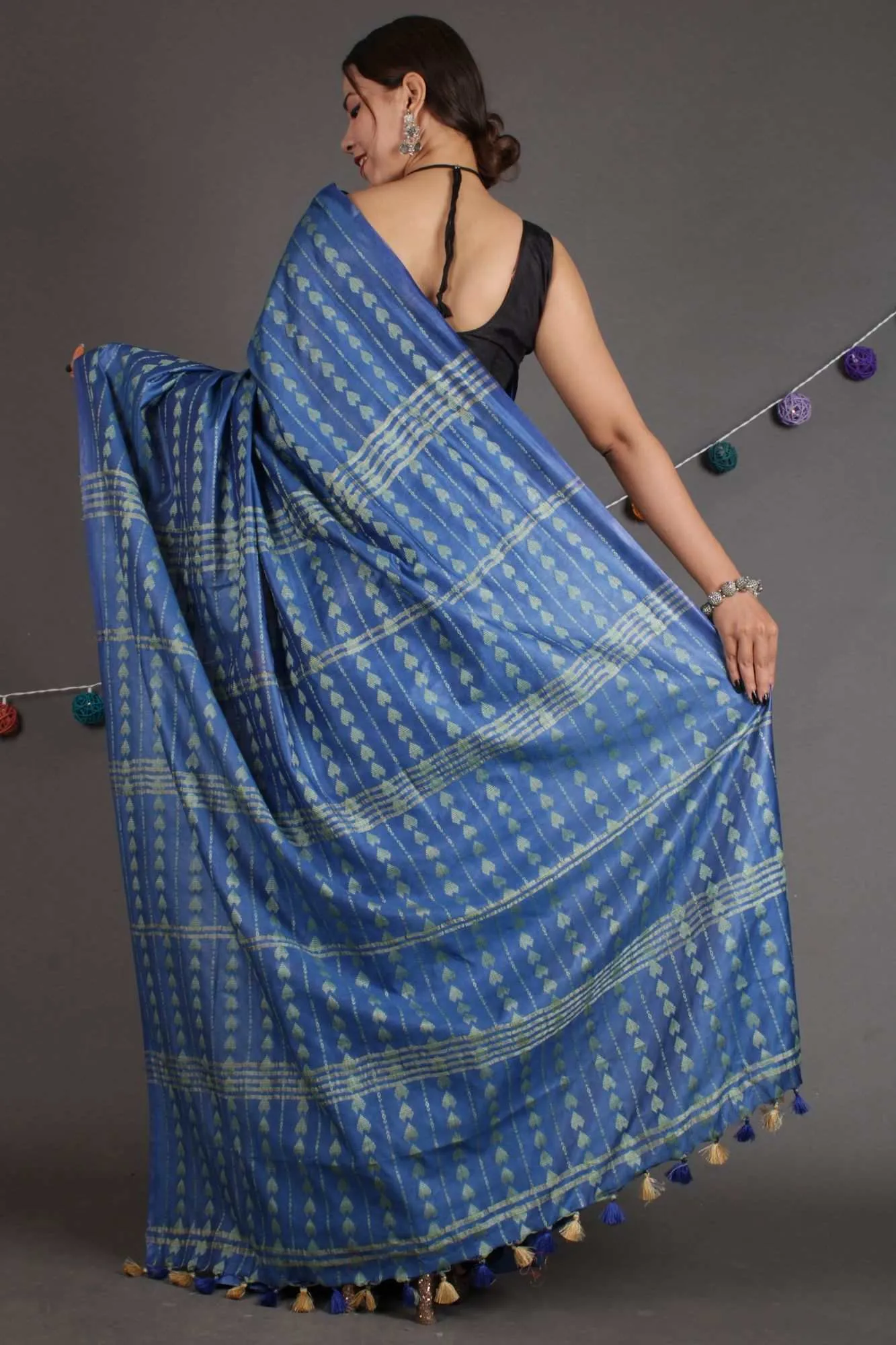 Beautiful Classy and Sophisticated soft blue kota silk with resham stitch all over Wrap in 1 minute saree