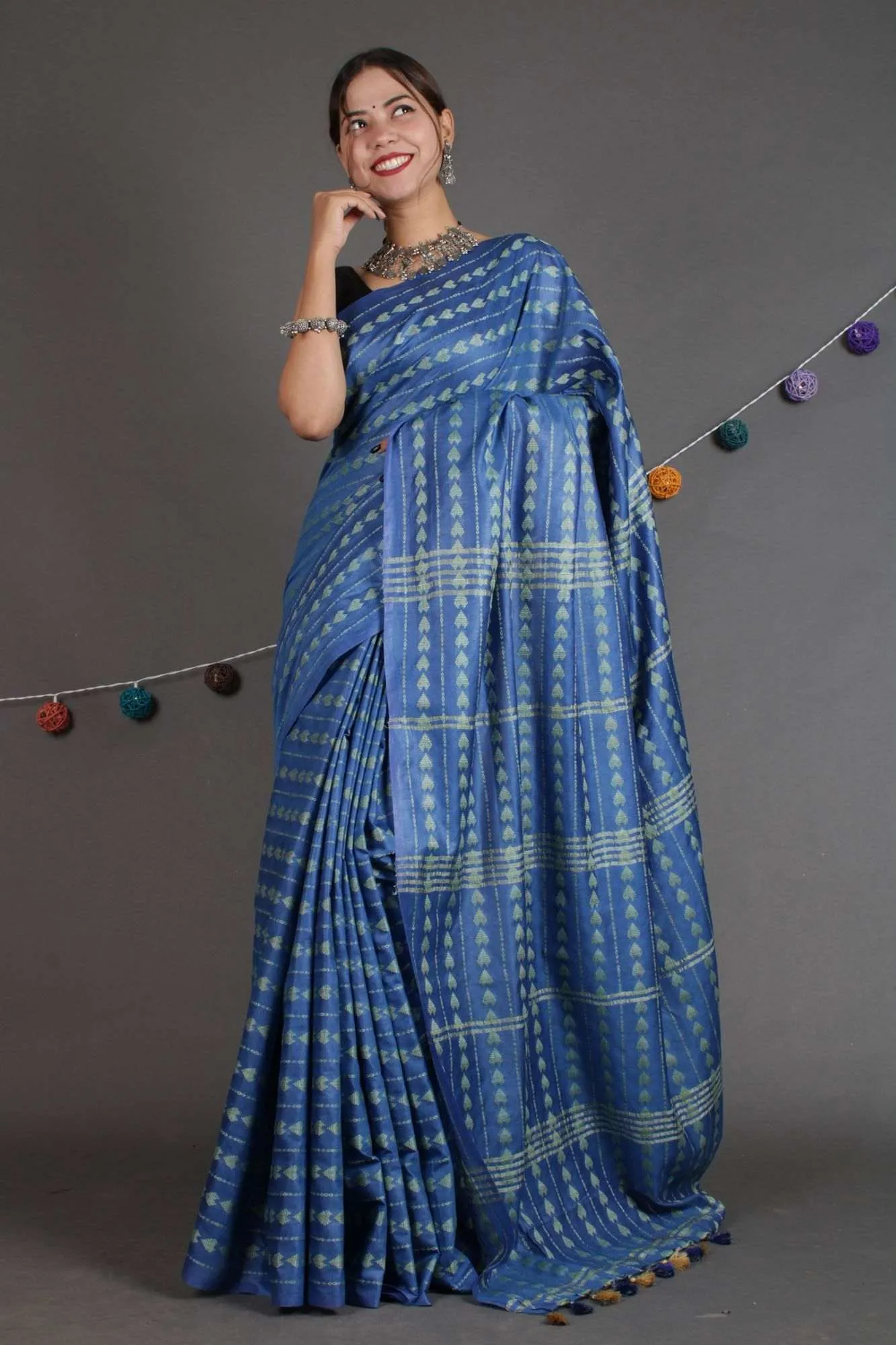 Beautiful Classy and Sophisticated soft blue kota silk with resham stitch all over Wrap in 1 minute saree