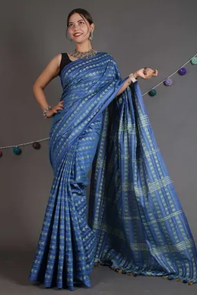 Beautiful Classy and Sophisticated soft blue kota silk with resham stitch all over Wrap in 1 minute saree