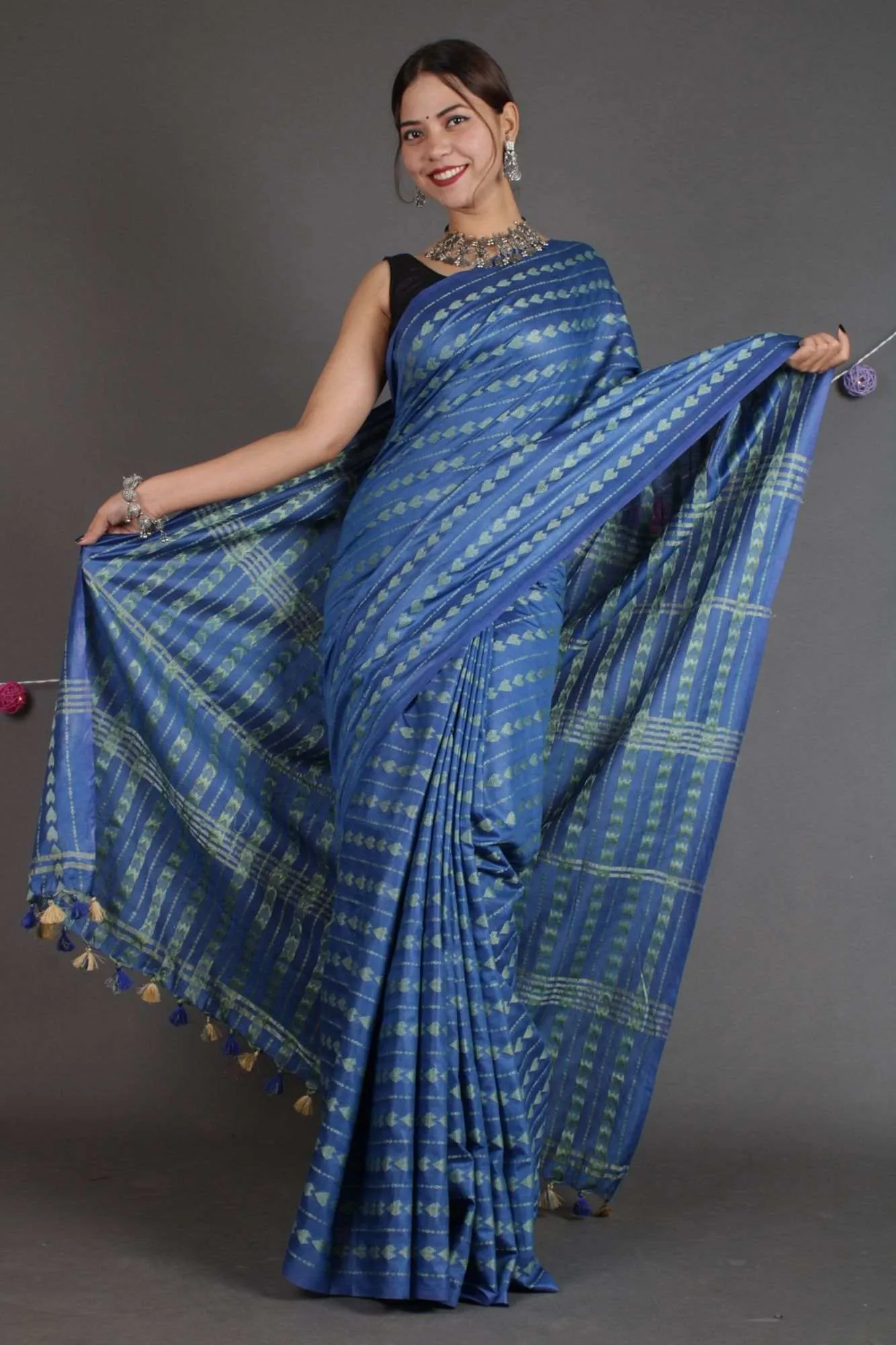 Beautiful Classy and Sophisticated soft blue kota silk with resham stitch all over Wrap in 1 minute saree
