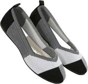 Black Flats Shoes for Women, Square Toe Ballet Flat Shoe, Washable Comfortable Knit Sandals, Soft Slip on Dressy Wedding Work Footwear