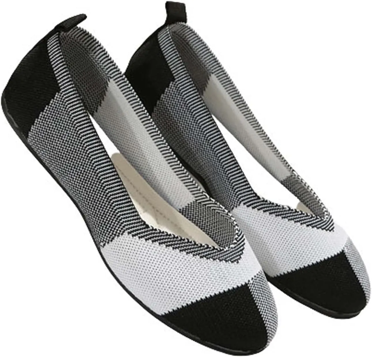 Black Flats Shoes for Women, Square Toe Ballet Flat Shoe, Washable Comfortable Knit Sandals, Soft Slip on Dressy Wedding Work Footwear