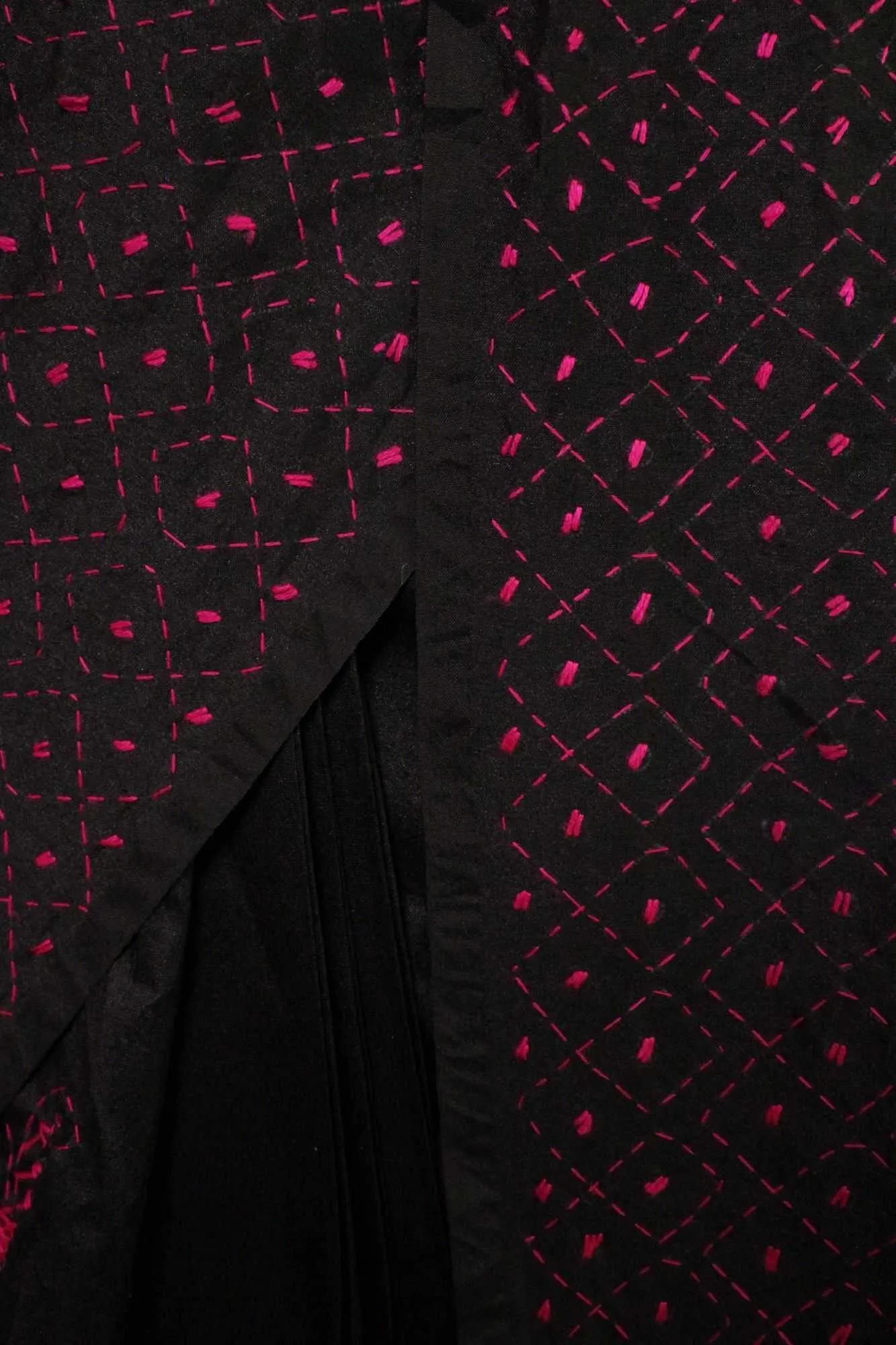 Black Kantha Stitched Embroidered all over Wrap in 1 minute saree