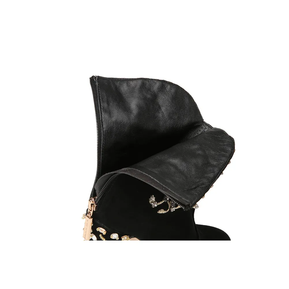 Black Suede Crystal Angkle Boots
