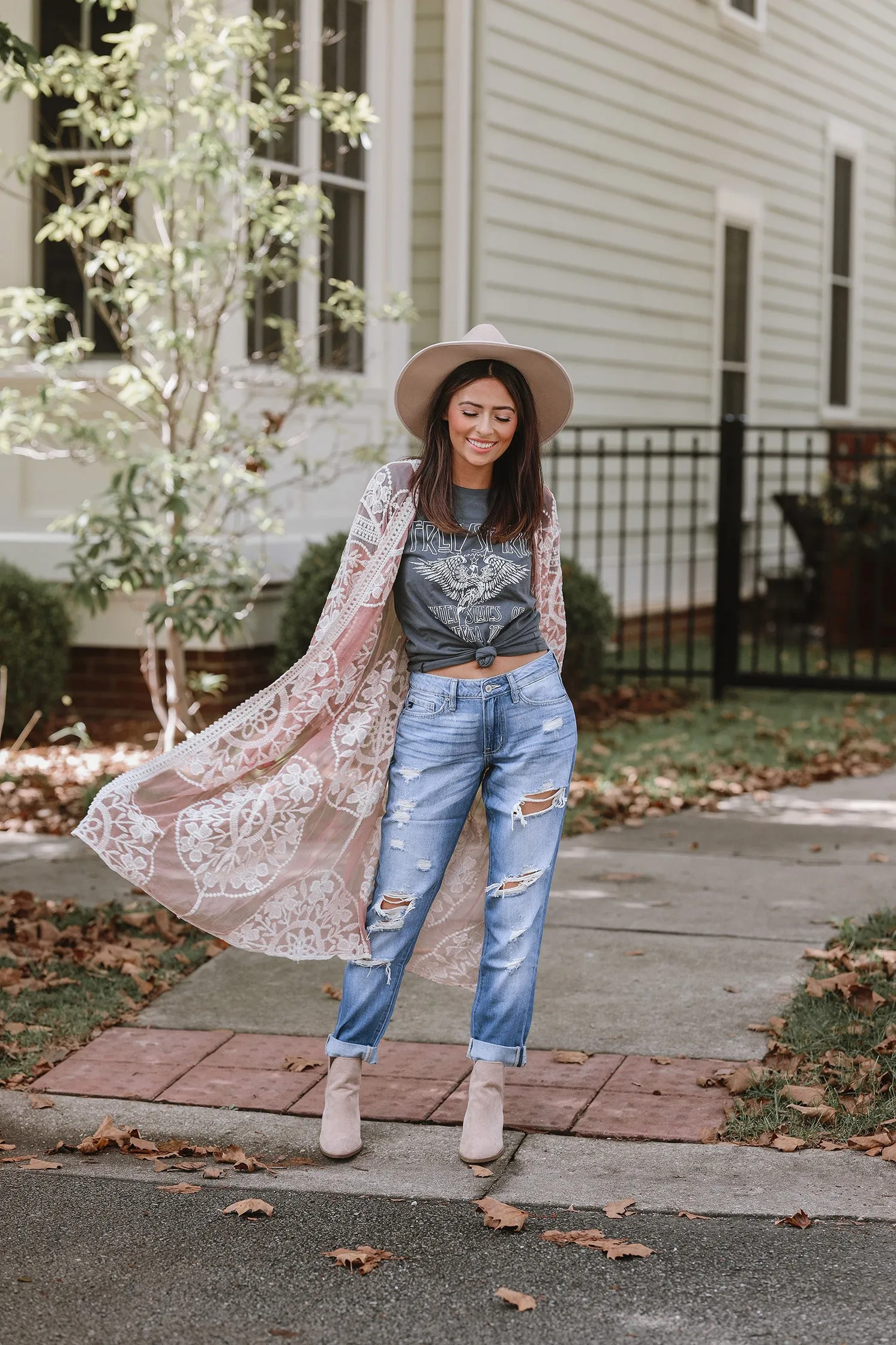 Boho Blooms Lace Mesh Kimono- Blush