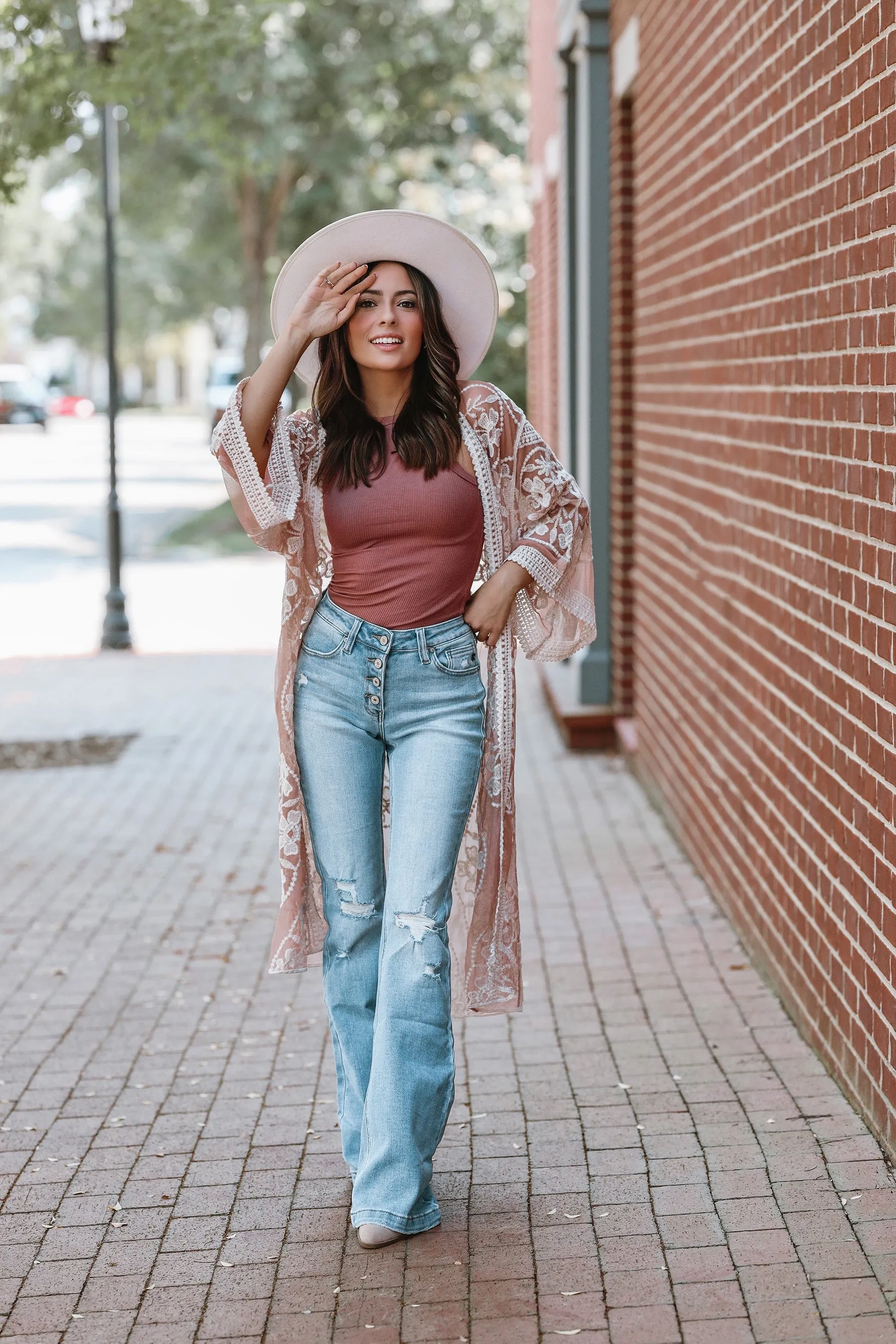Boho Blooms Lace Mesh Kimono- Blush