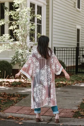Boho Blooms Lace Mesh Kimono- Blush