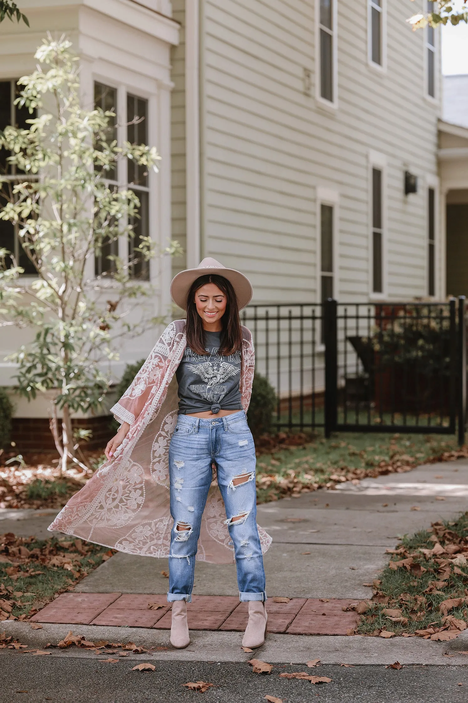 Boho Blooms Lace Mesh Kimono- Blush