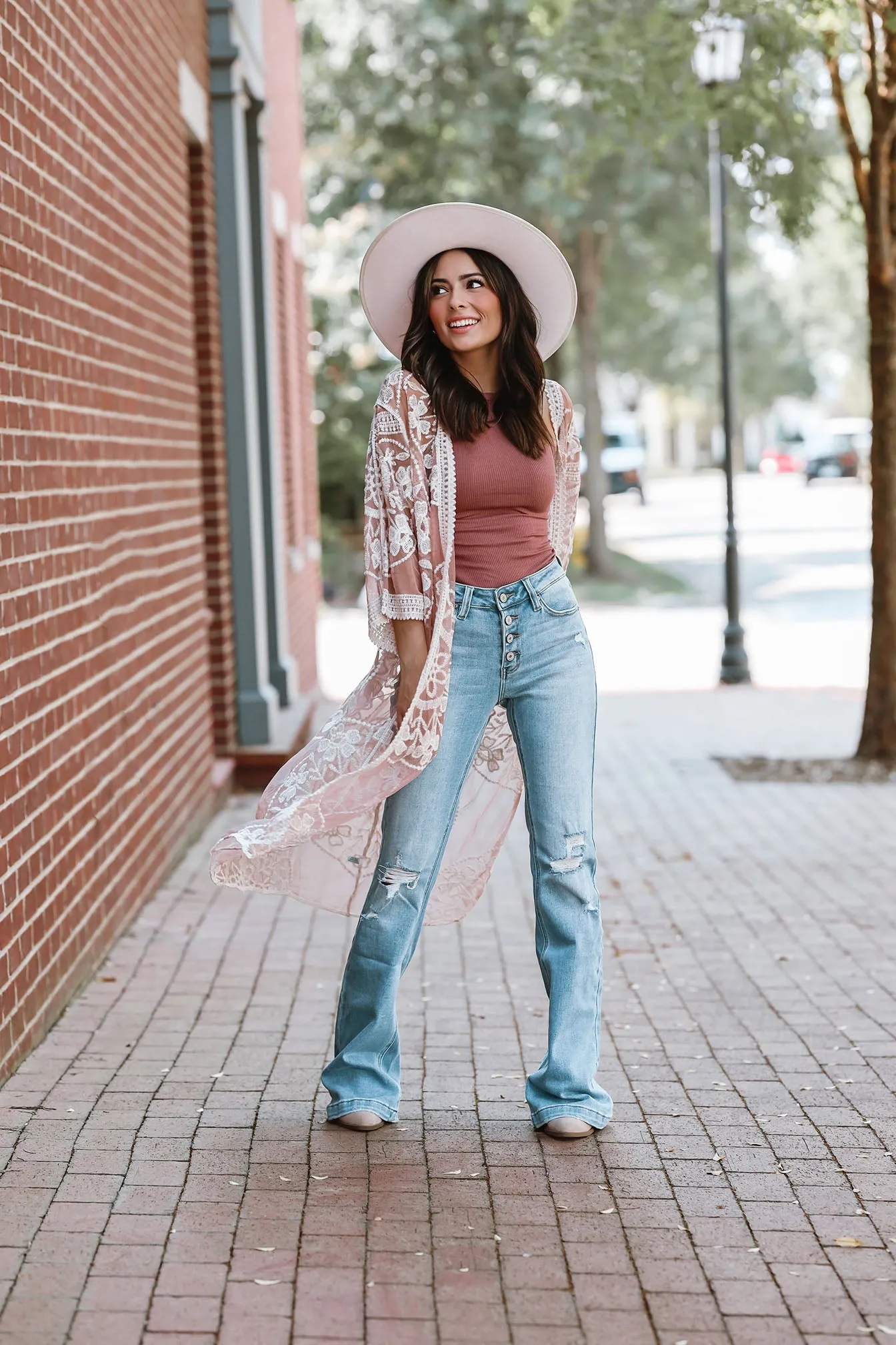 Boho Blooms Lace Mesh Kimono- Blush