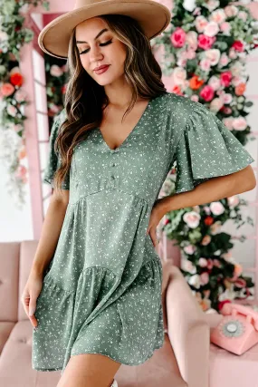 Budding Relationships Floral Mini Dress (Deep Sage)