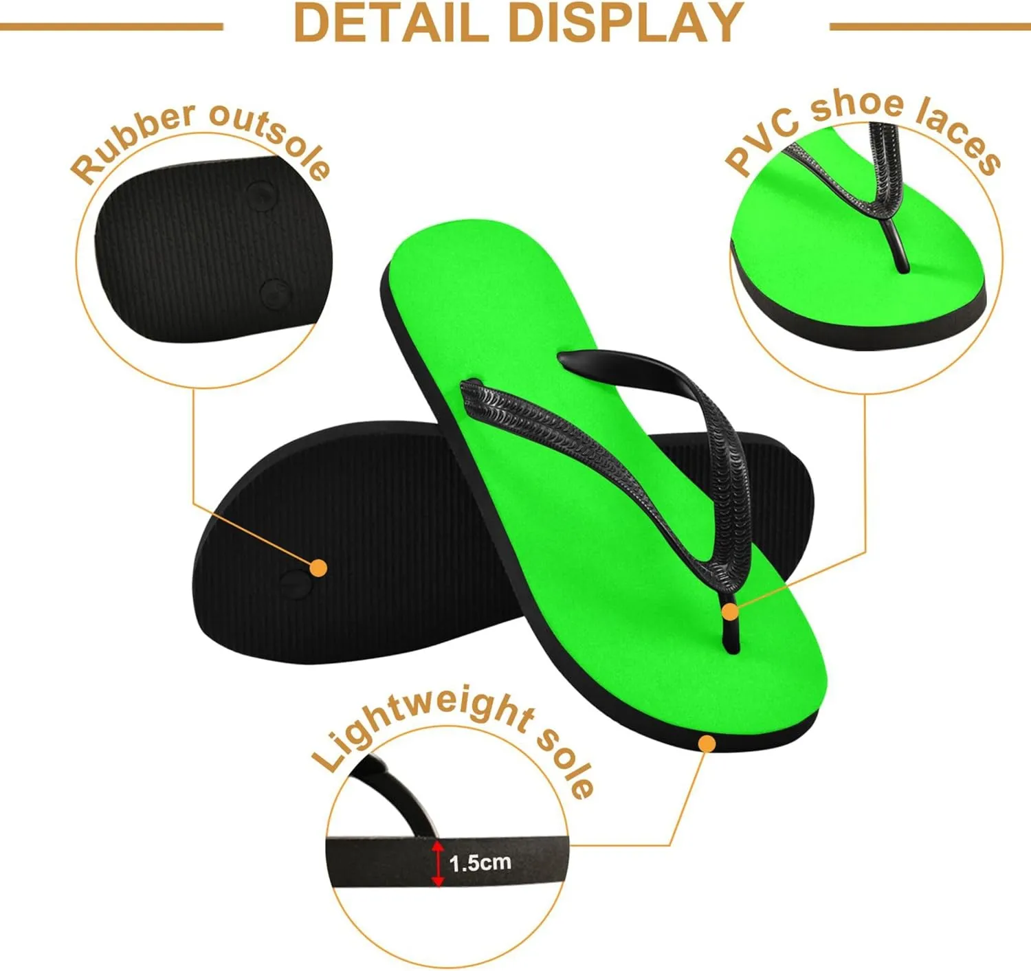 Burbuja Neon Green Solid Color Flip Flops for Women Men, Soft Thong Sandals Rubber Slippers for Pool Beach Essentials