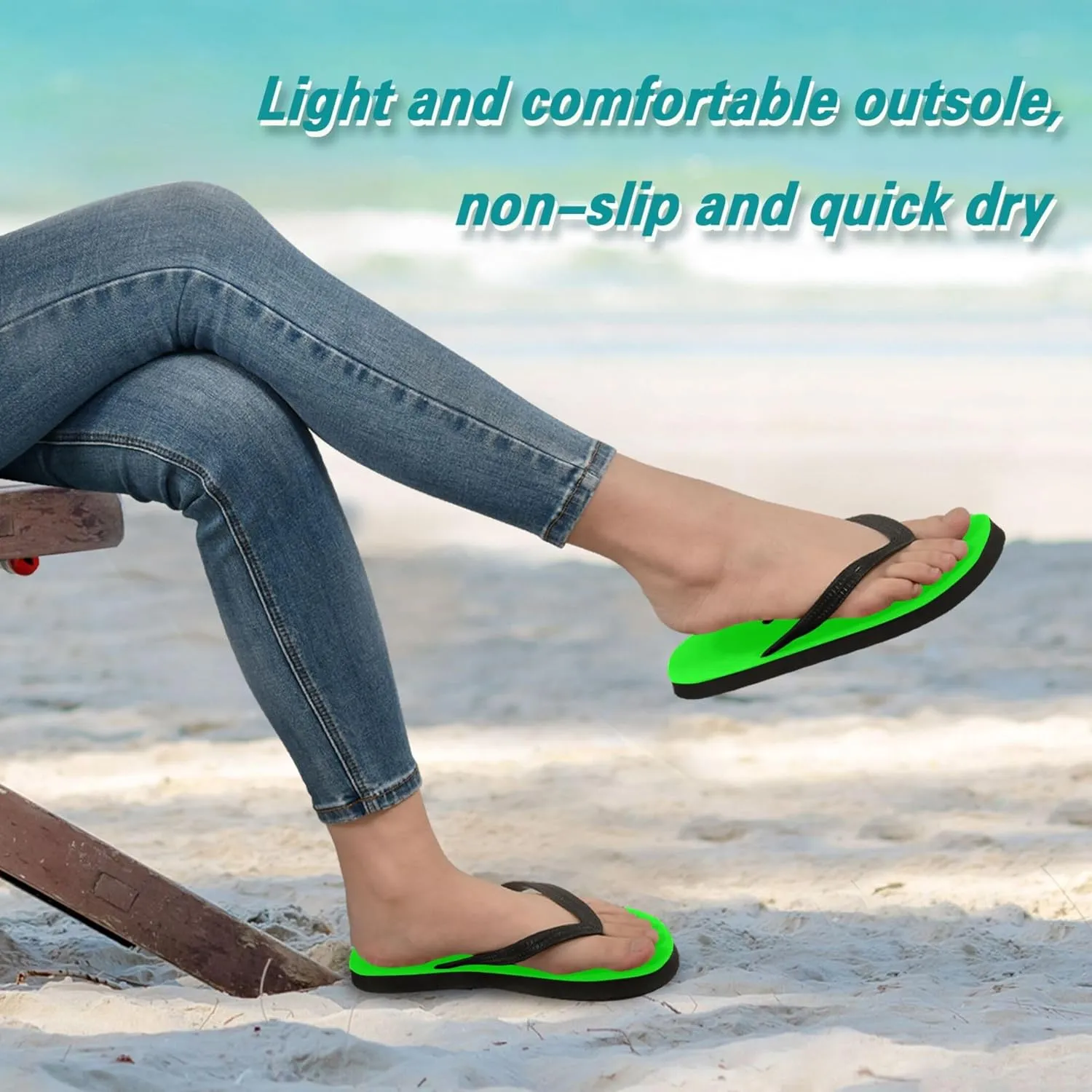 Burbuja Neon Green Solid Color Flip Flops for Women Men, Soft Thong Sandals Rubber Slippers for Pool Beach Essentials