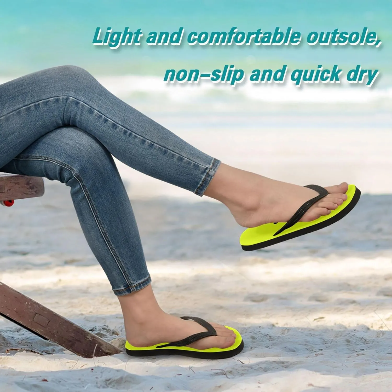 Burbuja Neon Yellow-green Solid Flip Flops for Women Men, Soft Thong Sandals Rubber Slippers for Pool Beach Essentials