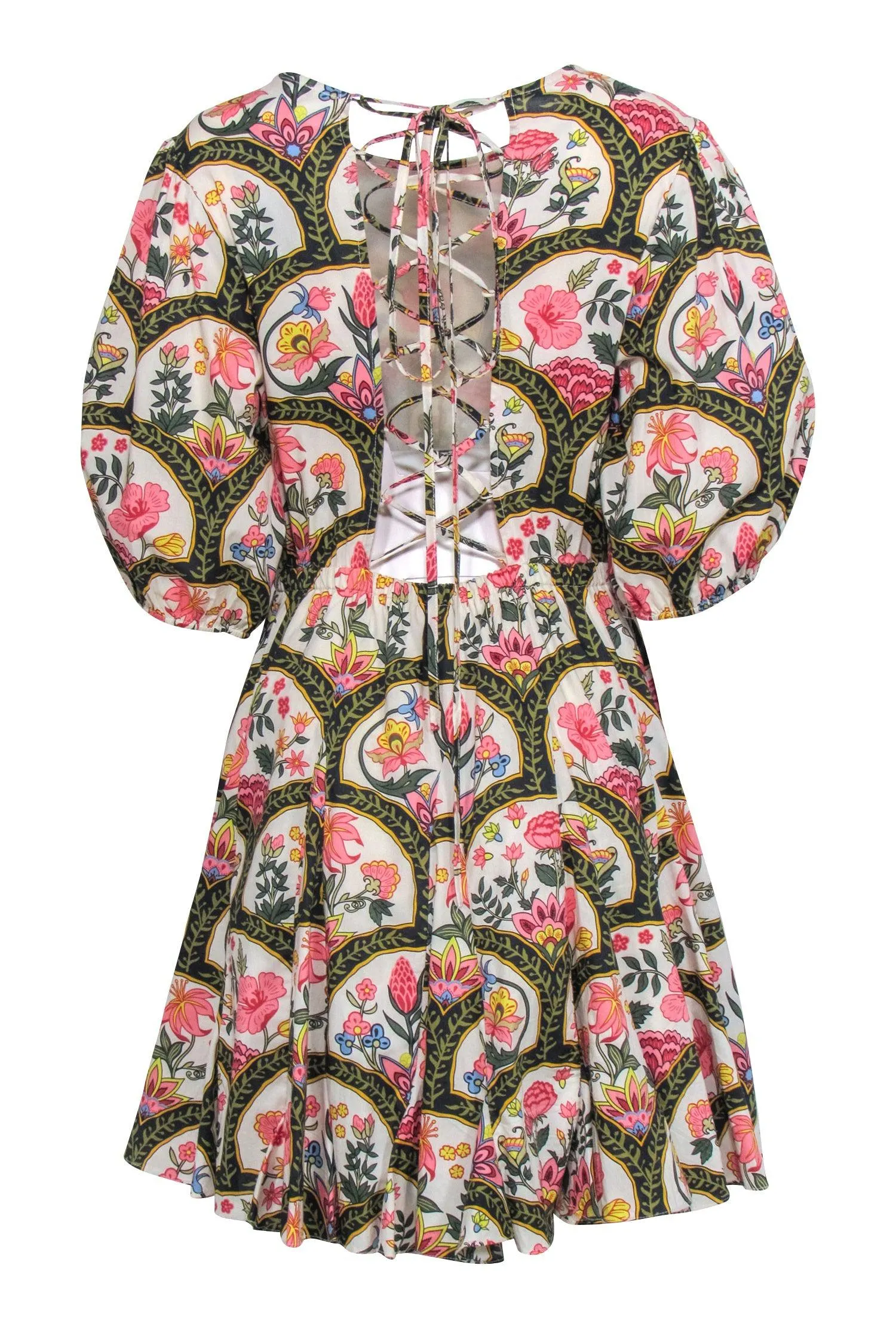 Christian LaCroix - Black w/ Cream & Pink Print Crop Sleeve Dress Sz L