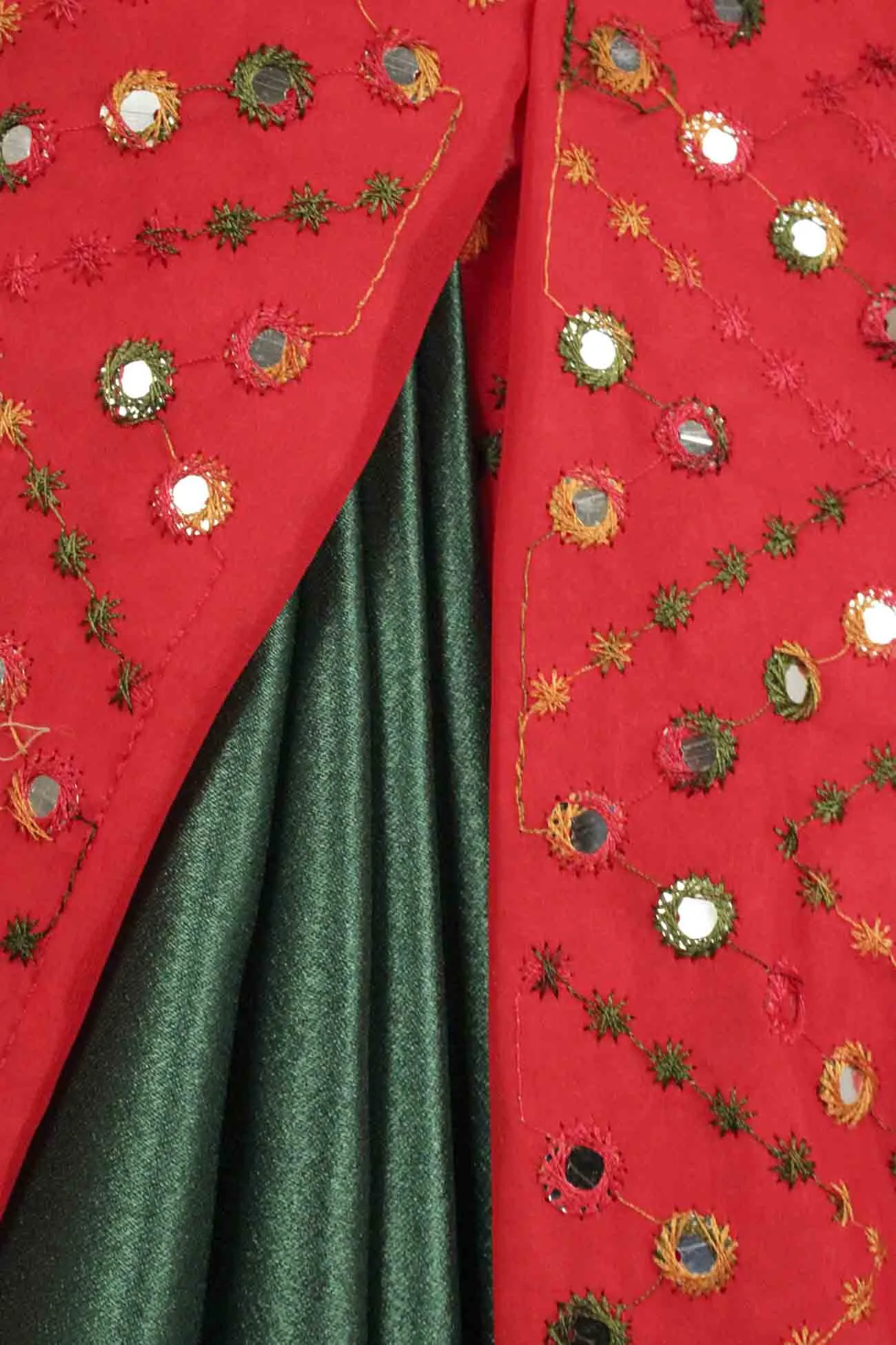 Designer mirror work and satin silk half & half 1 minute sari by isadora life
