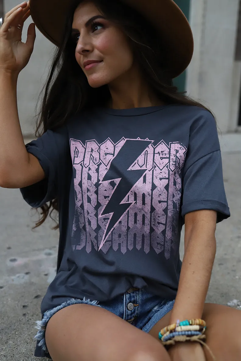 Dreamer Lightening Bolt Graphic Tee - Charcoal *RESTOCKED*