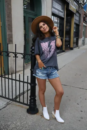 Dreamer Lightening Bolt Graphic Tee - Charcoal *RESTOCKED*