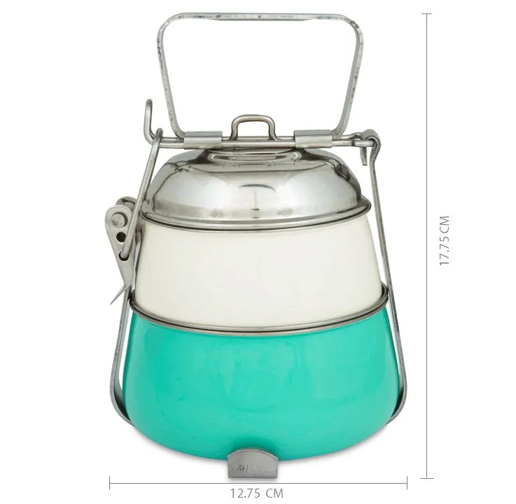 Elan Tiffin Box - Two Tier Lunch Box, Off White-Aqua