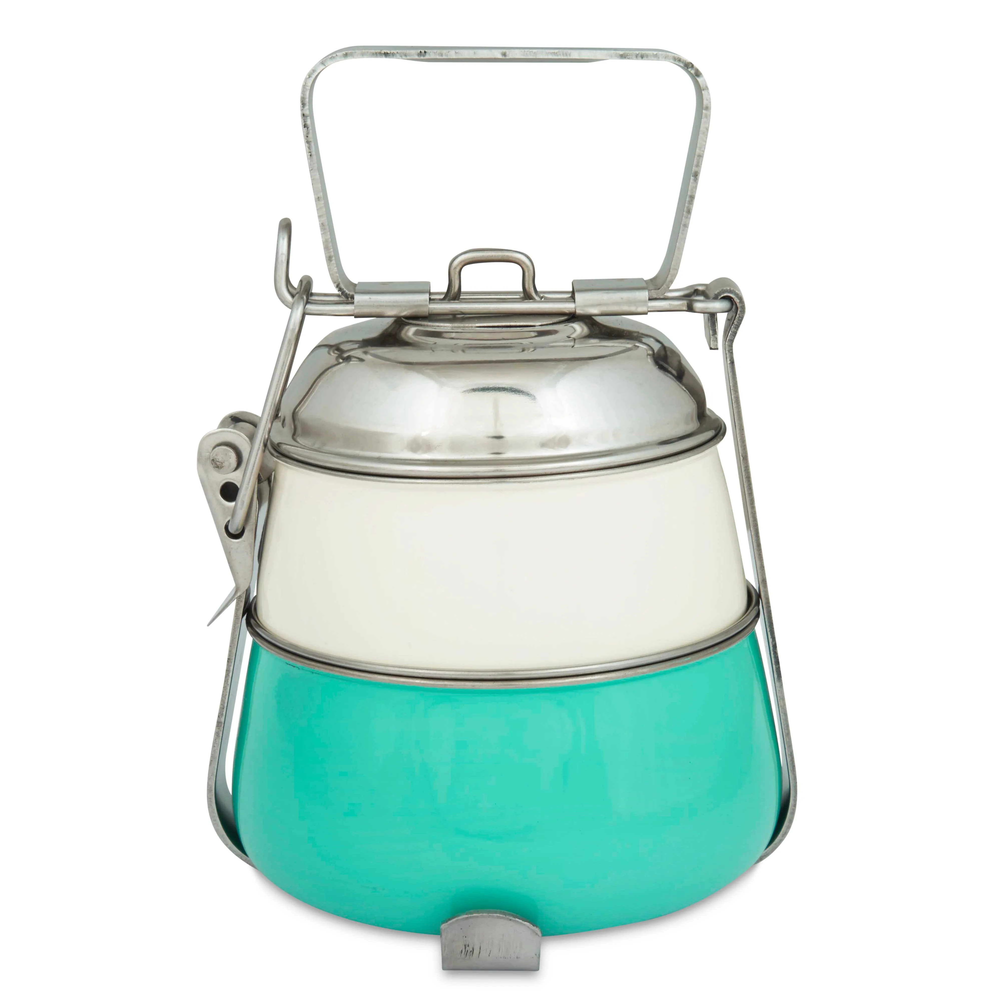 Elan Tiffin Box - Two Tier Lunch Box, Off White-Aqua