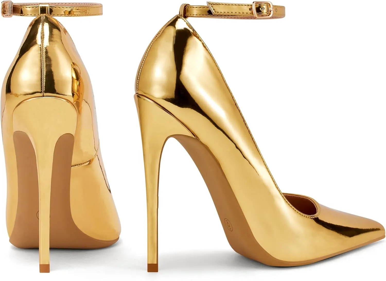 Elisabet Tang Women's Pumps Closed Pointed Toe Heels with Ankle Strap Slip on Stiletto High Heels 5 Inch for Wedding Party Sexy Dress Shoes