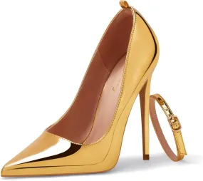 Elisabet Tang Women's Pumps Closed Pointed Toe Heels with Ankle Strap Slip on Stiletto High Heels 5 Inch for Wedding Party Sexy Dress Shoes